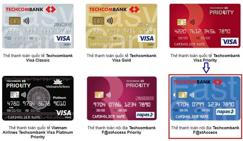 Các loại thẻ rút tiền tự động của ngân hàng Techcombank