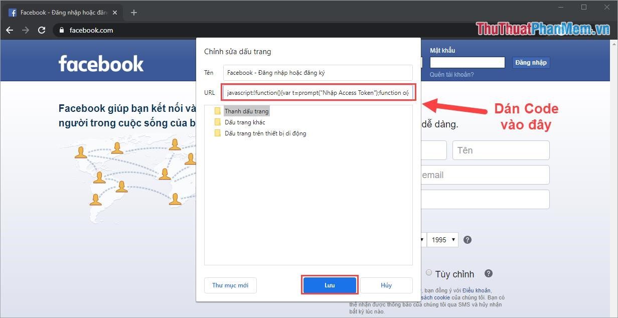 Sử dụng khoảng trắng để đăng nhập vào Facebook bằng mã thông báo.