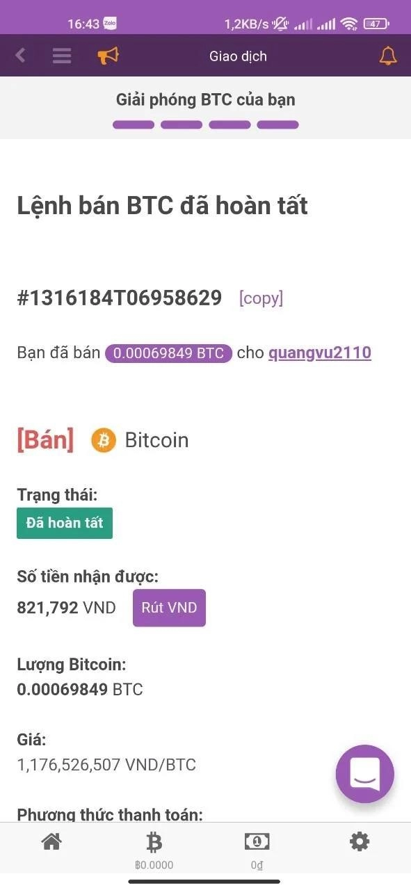 Bán Bitcoin để đổi thành VND trên ví Remitano.