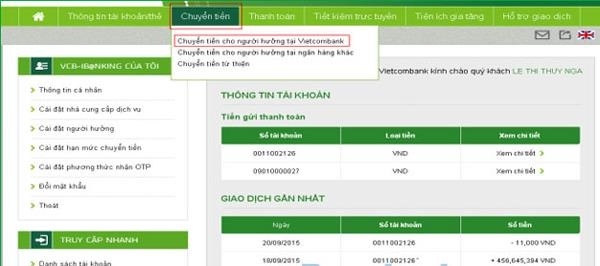 Đăng nhập vào VCB - iB@nking để sử dụng dịch vụ Ngân hàng trực tuyến của Vietcombank.