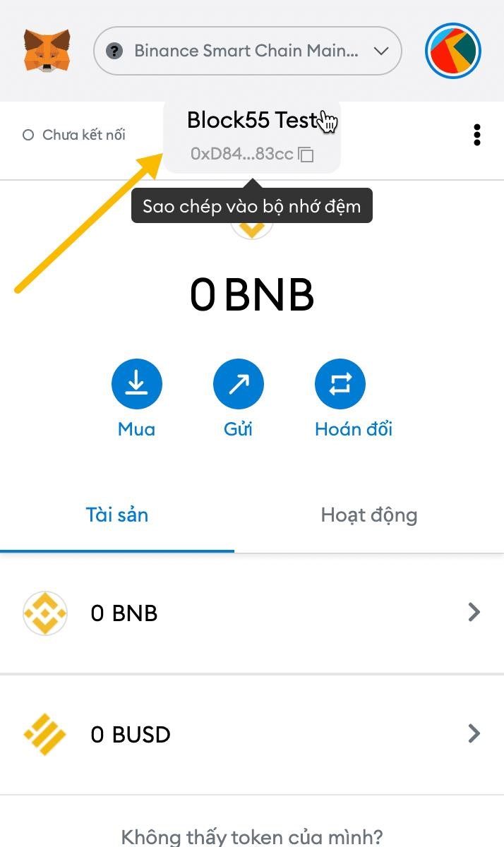 Cách nhận địa chỉ BNB trên ví Metamask