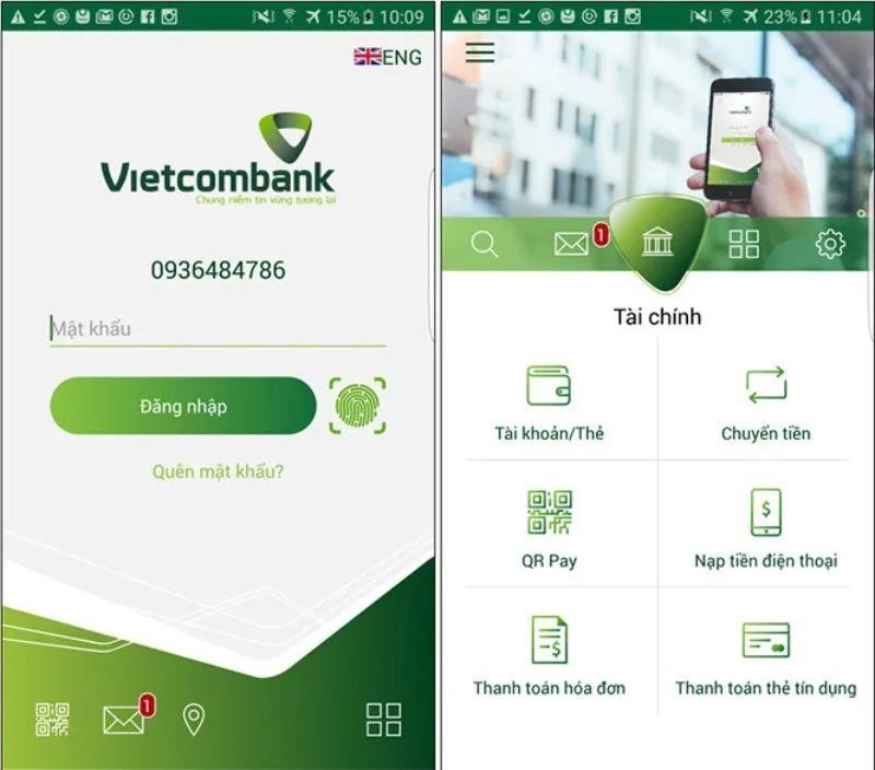 Cách sử dụng ứng dụng trên điện thoại để thực hiện giao dịch qua Internet Banking của Vietcombank.