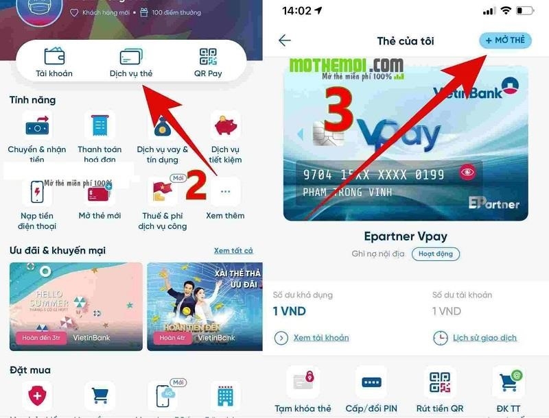 Kích hoạt thẻ trực tuyến trên ứng dụng Vietinbank iPay.